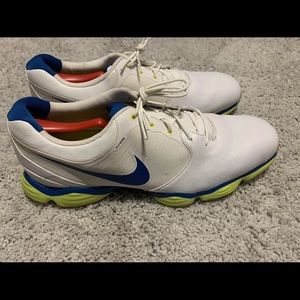 Nike Lunar Control 2 Golf Cleats Shoes White Blue Neon 552073-128 Mens Size 13.
